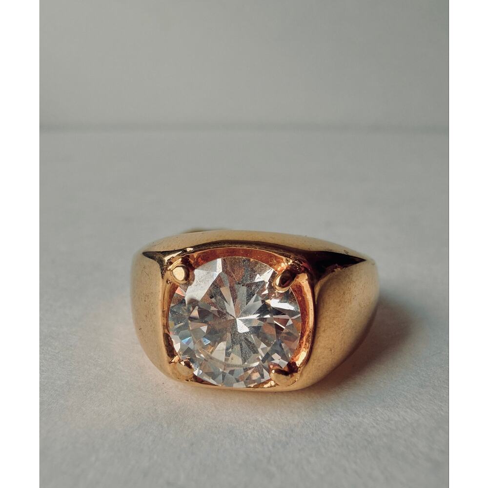 Vintage Men’s Old Money Gold Plated CZ Signet Ring Size 11 Deadstock USA Made